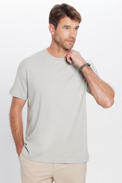 Tudors Unisex Relax Fit Άνετη κοπή 100% βαμβακερή απαλή υφή Basic Crew λαιμόκοψη γκρι μπλουζάκι