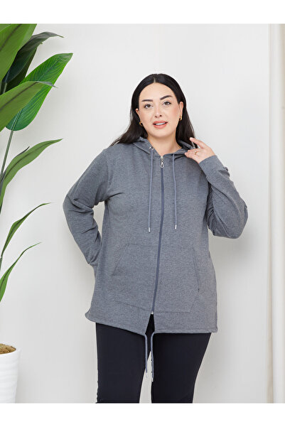 tarzımsüper Γυναικείο φούτερ με κουκούλα με φερμουάρ 2 τσέπες μακριά γκρι αθλητικό & casual φούτερ μαύρο