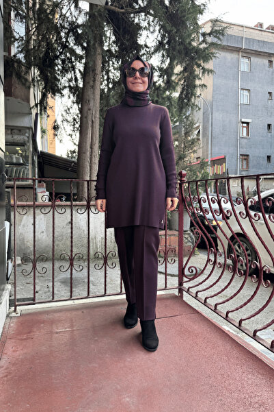 MISS DALIDA Narrow Leg Knitwear Trousers Claret Red T25K-7000