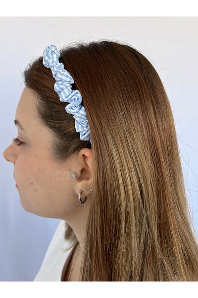 Woollyland Coroană Scrunchie cu model Blue Gingham