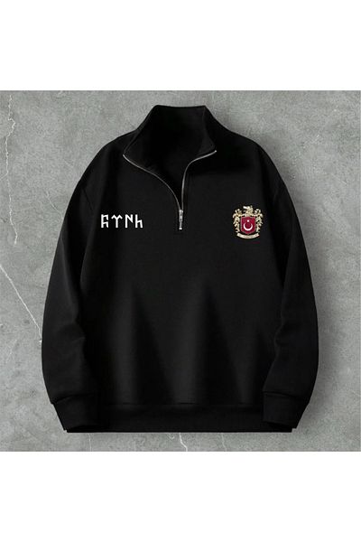 DWN WEAR 3 Thread Half Zipper Turan Printed Sweatshirt