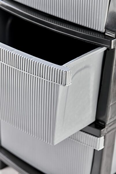 Homie Line Komidin - 4 Katlı Çekmeceli Çizgili Plastik Komidin - Sebzelik - Çekmece