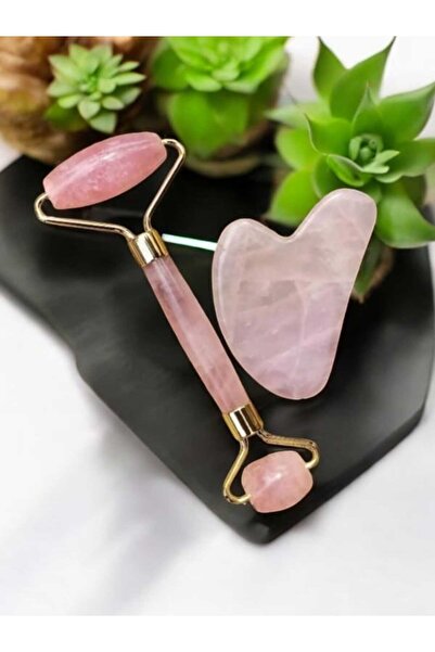 The Magıc of Healıng Pembe Kuvars Gua Sha Taşı Masaj Aleti Ve Face Roller 2'l...