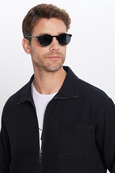 Tudors Unisex Relax Fit Χαλαρή εφαρμογή με τσέπες με φερμουάρ Χειμερινό μαύρο όρθιο πουκάμισο σε στυλ μπουφάν