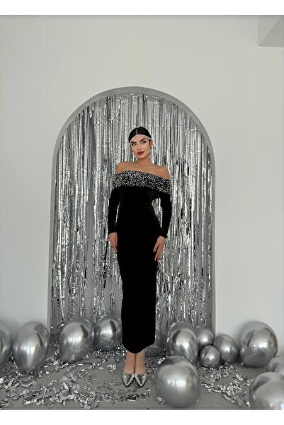 conconmoda Madonna Payet Kadife Uzun Elbise