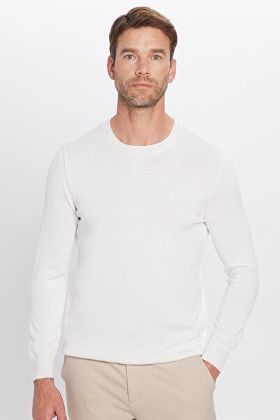 Tudors Erkek Standart Fit Normal Kesim Bisiklet Yaka Beyaz Triko Kazak