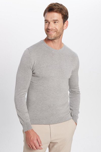 Tudors Men's Standard Fit Regular Cut Crew Neck Gray Knitwear Sweater