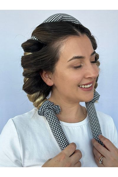 Woollyland Cârnați de păr pentru coafarea părului fără căldură, model Gingham Păr ondulat fără utilizarea căldurii