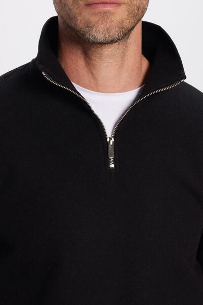 Tudors Φούτερ Unisex Relax Fit Άνετη εφαρμογή από βαμβακερό ύφασμα με μισό φερμουάρ μαύρο όρθιο γιακά