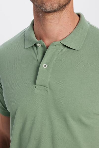 Tudors Erkek Slim Fit Dar Kesim Pamuklu Yumuşak Dokulu Serin Tutan Kumaş Düz Pike Haki Polo Yaka Tişört