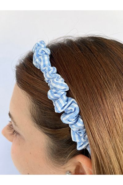 Woollyland Coroană Scrunchie cu model Blue Gingham