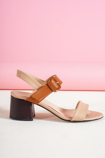 bescobel Women's Sonya Brown Colored Buckle Detailed Sandals Heeled Shoes