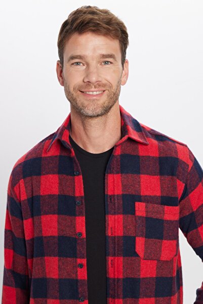 Tudors Erkek Regular Fit Klasik Kesim Oduncu Tek Cep Kareli Kışlık Gömlek