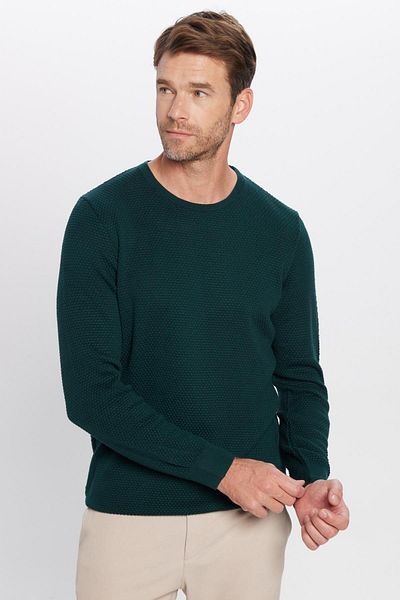 Tudors Herren-Strickpullover mit Standard-Passform, normaler Passform und Rundhalsausschnitt, Wabenmuster, grün