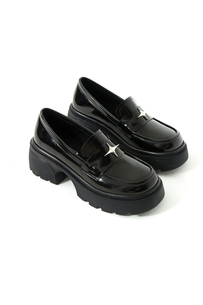 Gökçe Shoes Olga Siyah Rugan Yıldız Detay Kadın Loafer Ayakkabı