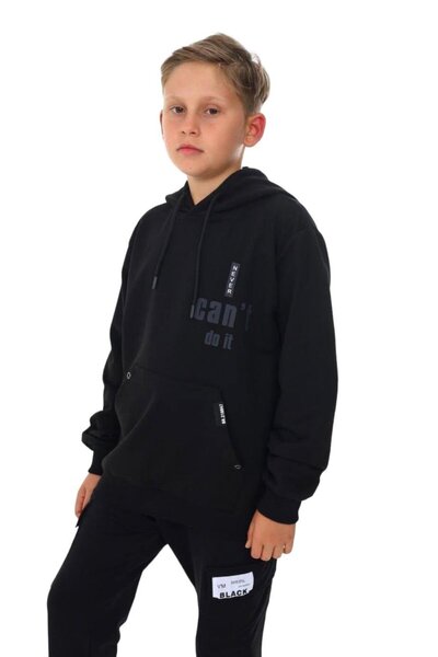 EKKO Hanorac pentru băiat cu glugă, buzunar cangur, cu scris Can't Do It