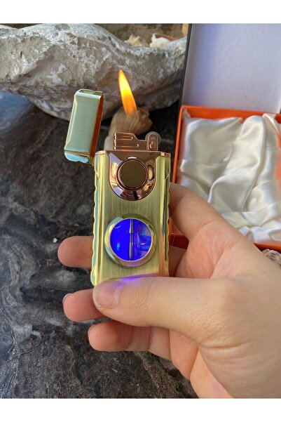 KdrElektronik Yeni çift alev çift ateşli led ışıklı şeffaf beyaz tankak gazlı çakmak