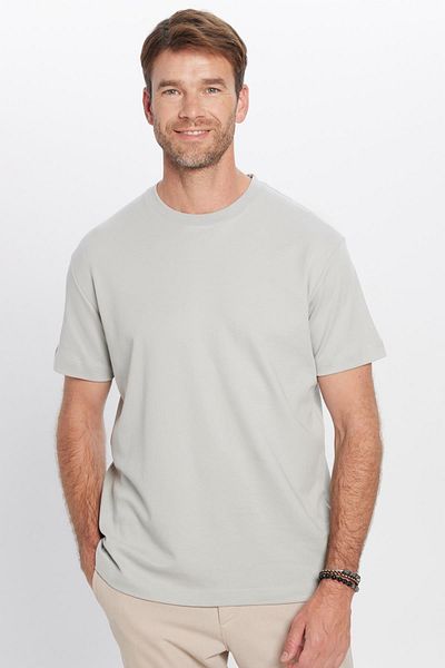 Tudors Unisex Relax Fit Άνετη κοπή 100% βαμβακερή απαλή υφή Basic Crew λαιμόκοψη γκρι μπλουζάκι