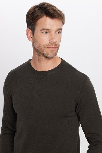 Tudors Pulover pentru bărbați, slim fit, cu decolteu rotund, tricotaj, antracit
