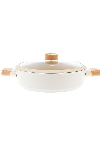 AVCI HOME MAKER 7Piece Swiss Crystal Ceramic Cookware Set: 2 deep,low casserole, frypan,wood handles,glass lids