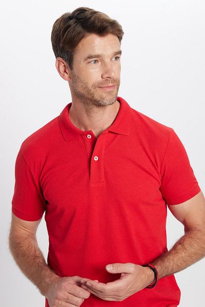 Tudors Pánské tričko Slim Fit Slim Fit Bavlna Měkká textura Cool Holding Fabric Plain Pique Red Polo Neck Tričko