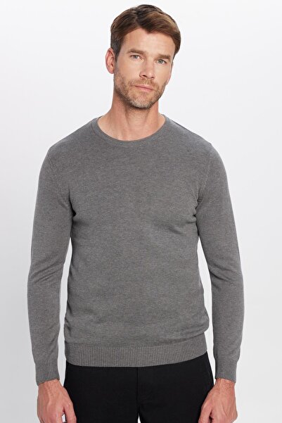 Tudors Men's Standard Fit Regular Cut Crew Neck Gray Knitwear Sweater