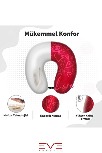 Eve Tekstil Visco Neck Rest Orthopedic Travel Pillow - Hypoallergenic Love Pattern