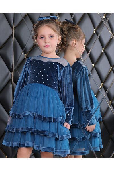 TREEMASS Girl's Velvet and Tulle Dress with Exquisite Design, Ideal for Special Occasions.