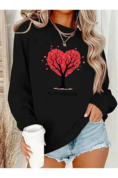 Pink Sky سويت شيرت مطبوع بأكمام طويلة ورقبة دائرية، للخريف/الشتاء