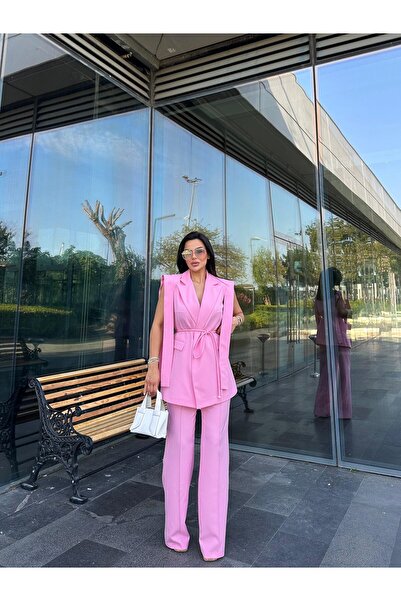 Bella Breeze Kadın Oversize Bağlamalı Tasarım Yelek Pantolon Takım Elbise