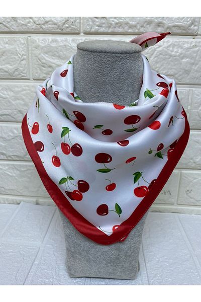 sema aksesuar Women's Cherry Pattern Scarf Burgundy White Red Color - Teacher's Day Gift - Gift