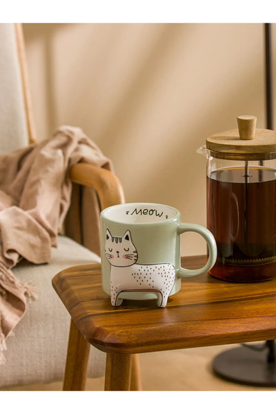 LC Waikiki Light Mint Green Cat Printed Ceramic Mug 490 ml