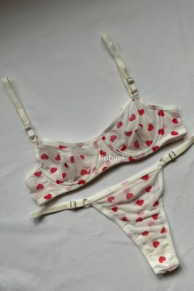 Rubuvi Eva Women's Lace Bralet and Dowry Bra Set - Heart and Underwire Panties
