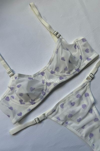 Rubuvi Eva Women's Lace Bralet and Dowry Bra Set - Heart and Underwire Panties