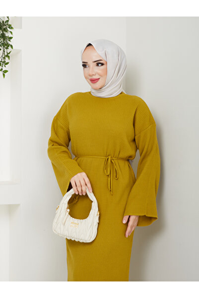 MODAMÜNASİP Harika Bağlama Kuşaklı Triko Elbise