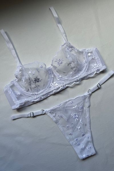Rubuvi Lily Women's White Floral Underwire Lace Dowry Underwear Bra Set Lingerie Set