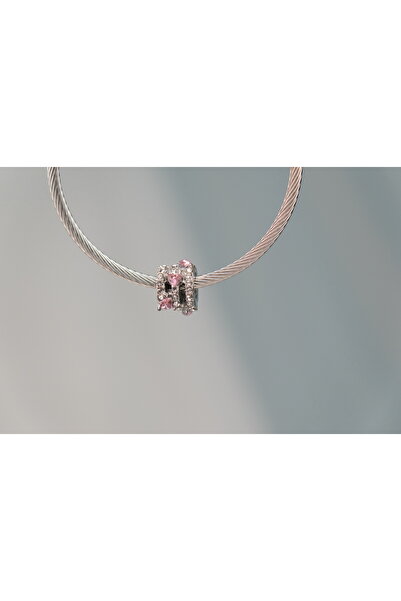 CYB STUDİO PEMBE KALP TAŞLI PASLANMAZ ÇELİK CHARM