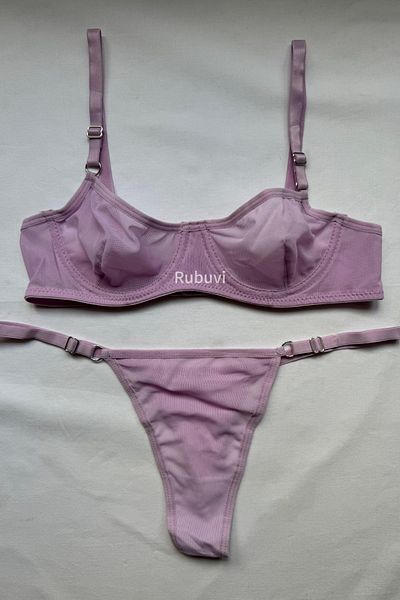 Rubuvi Lora Women's Lilac Capless Underwire Tulle Bralet Dowry Underwear Bra Set Lingerie Set