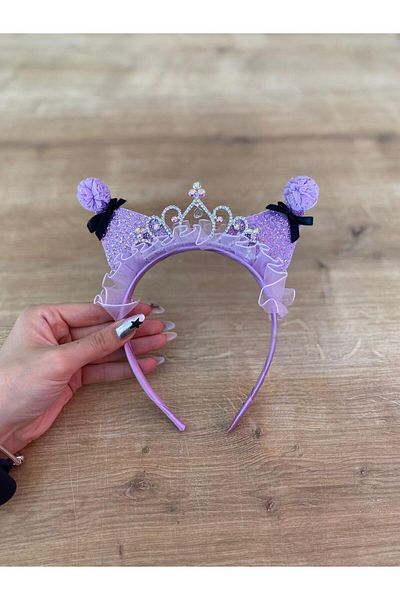 Buse&Eylül Bebe Purple Stone and Tulle Detailed Glittering Girl's Kuromi Crown