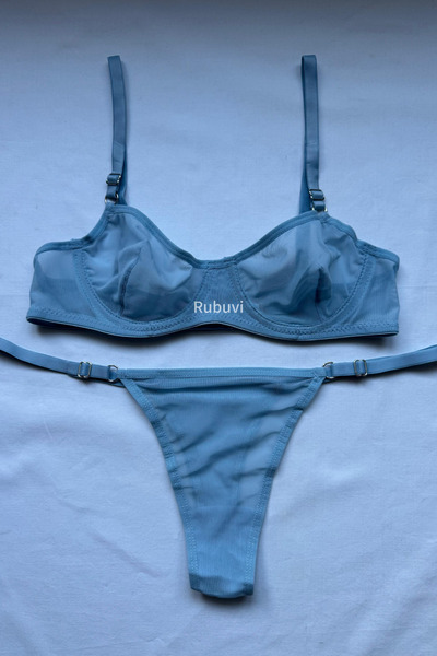 Rubuvi Lora Women - Set de sutien din tul și zestre Baby Blue, fără cupe și sârmă