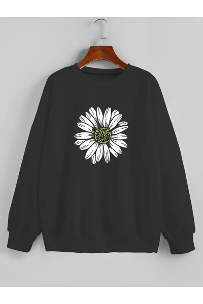 HOFFNUNG Baskılı Uzun Kollu Rahat Bisiklet Yaka Sweatshirt, Sonbahar/Kış