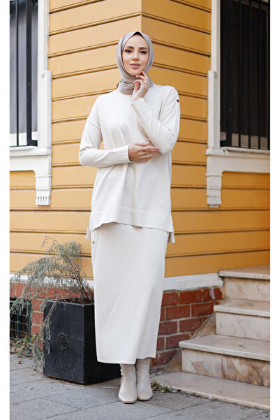 Pamuk Butik Γυναικείο Σετ Πλεκτό Διπλό Με Λεπτομέρεια Φούστα Mercerized Button