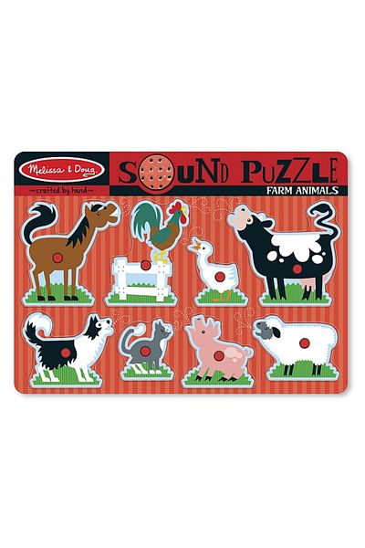 Melissa & Doug Dřevěné puzzle se zvuky Farmářská zvířata
