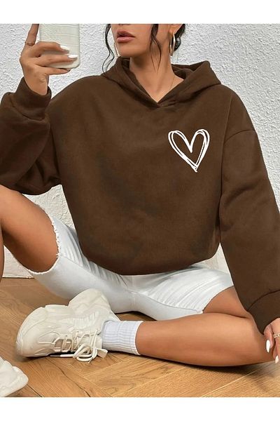 halowear Unisex καφέ φούτερ με σχέδιο καρδιάς
