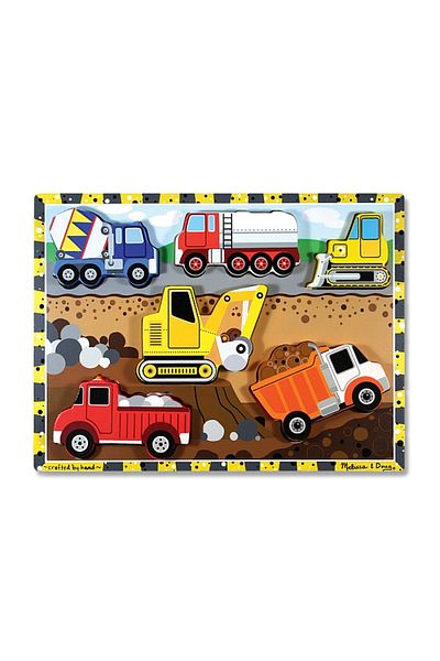 Melissa & Doug Dřevěné puzzle v reliéfu Stavební stroje