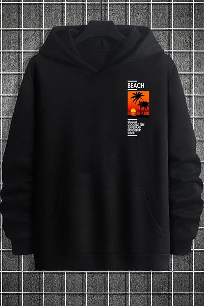 yueswear Μαύρο φούτερ με θέμα Unisex Beach Sunrise