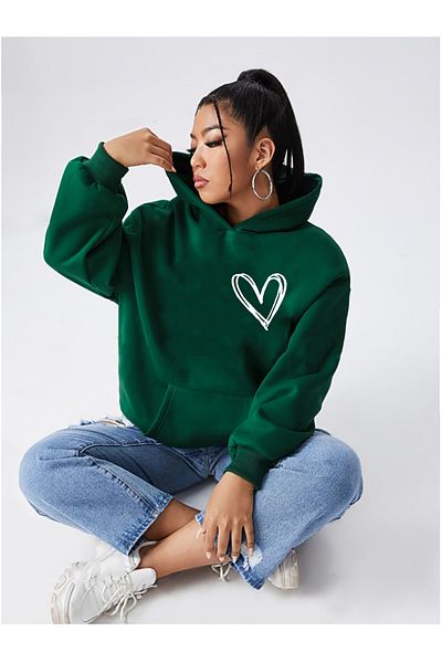 yueswear Unisex Πράσινη φούτερ με σχέδιο καρδιάς