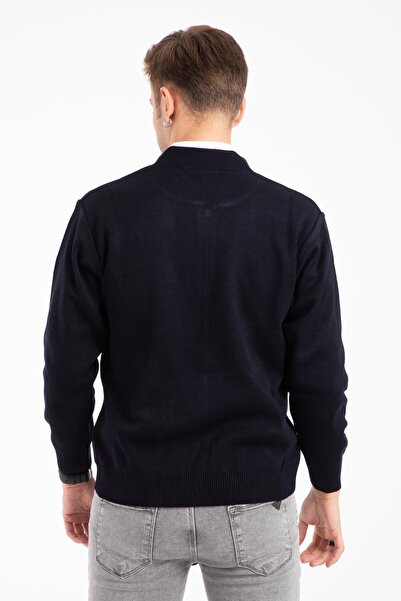 Mutlu City Чоловічий трикотажний светр середнього віку та старше з акриловою застібкою-блискавкою для зими 2062-синій