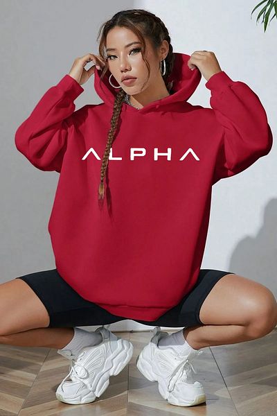 mw memowear Унисекс суитшърт с принт Alpha в червен цвят