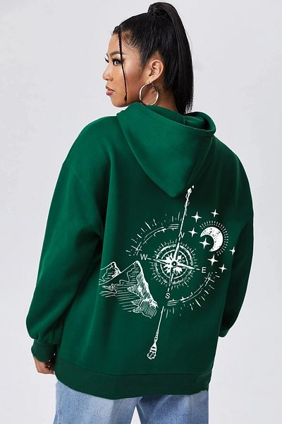 mw memowear Унисекс суитшърт с детайлен принт на компас в зелен цвят